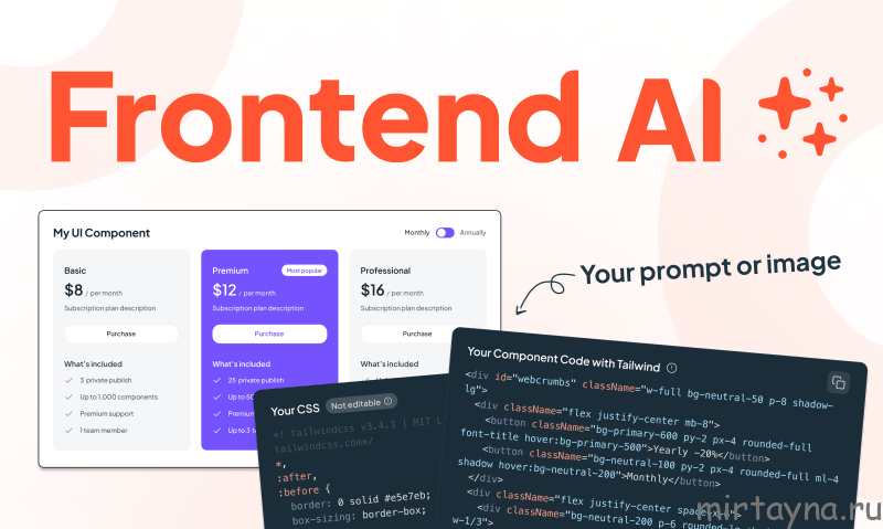 Страница Frontend AI на сайте producthunt.com